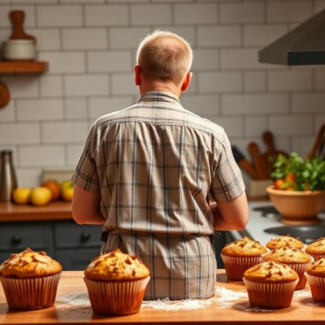 Mann backt Buffins